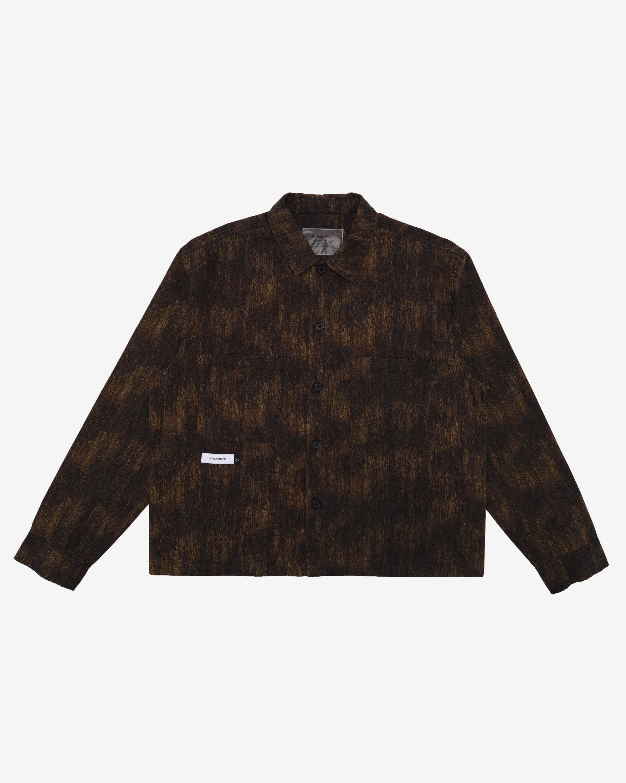 Brown patterned shirt on a white background