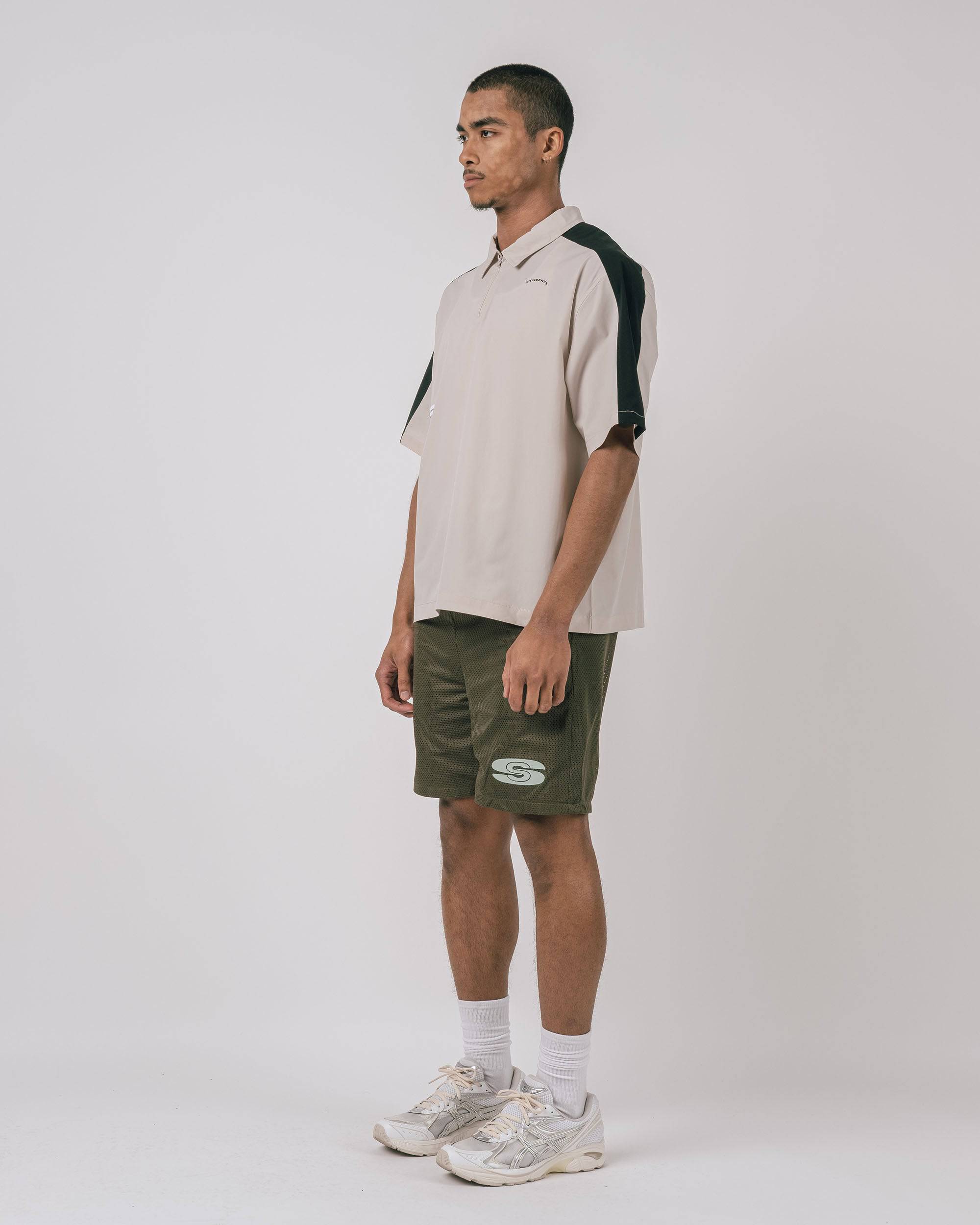 Balfour Poplin Zip Polo in sand - front view