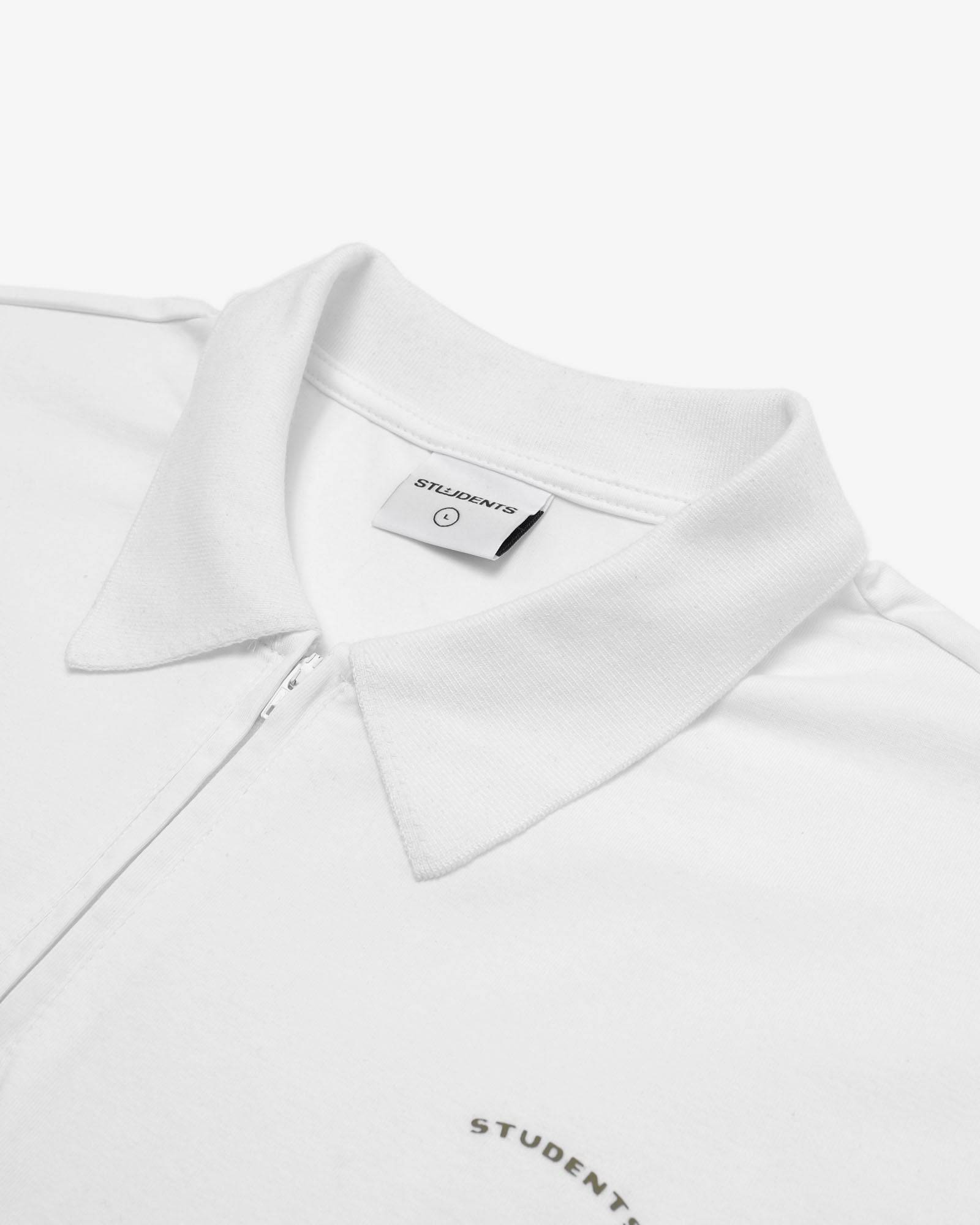 Assistant Jersey Zip Polo Shirt in white - front view