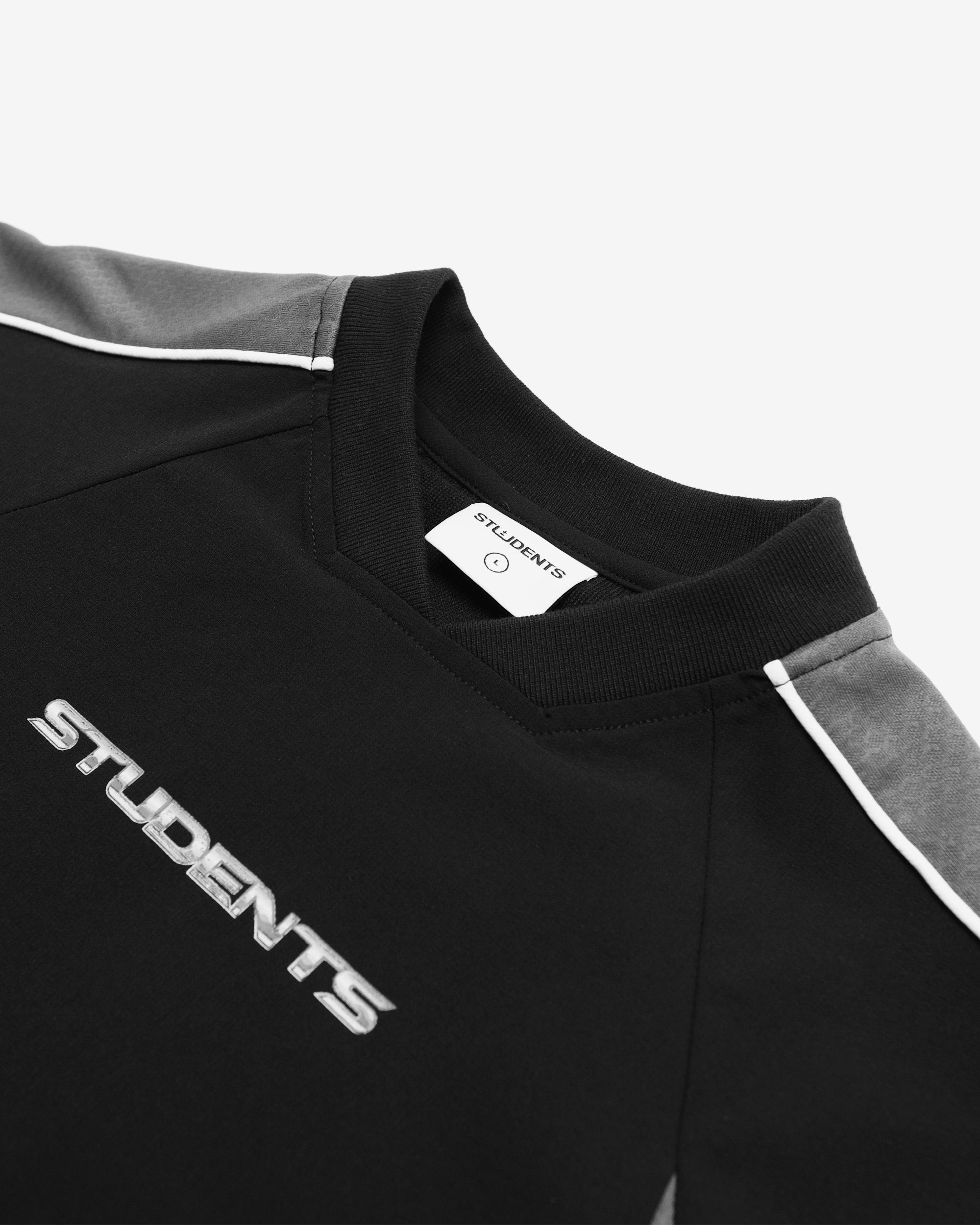 Black shirt with 'STUDENTS' text and gray accents on a white background