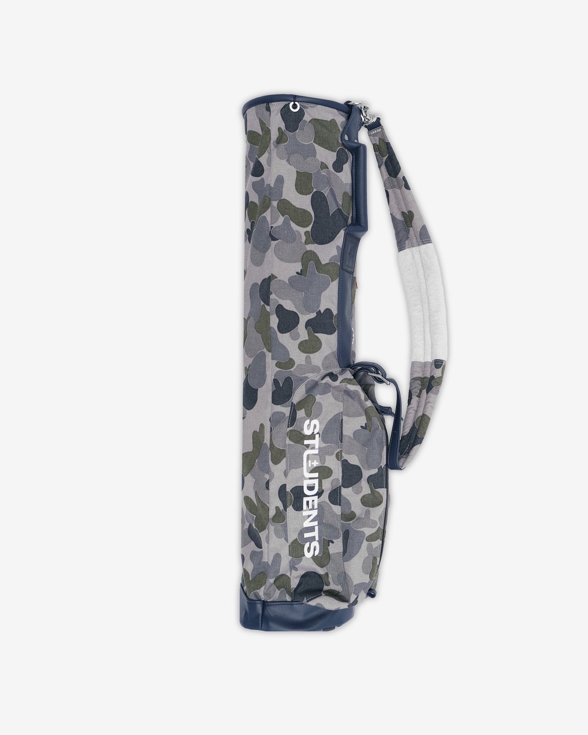 Camouflage-patterned bag with 'STUDENTS' branding on a white background