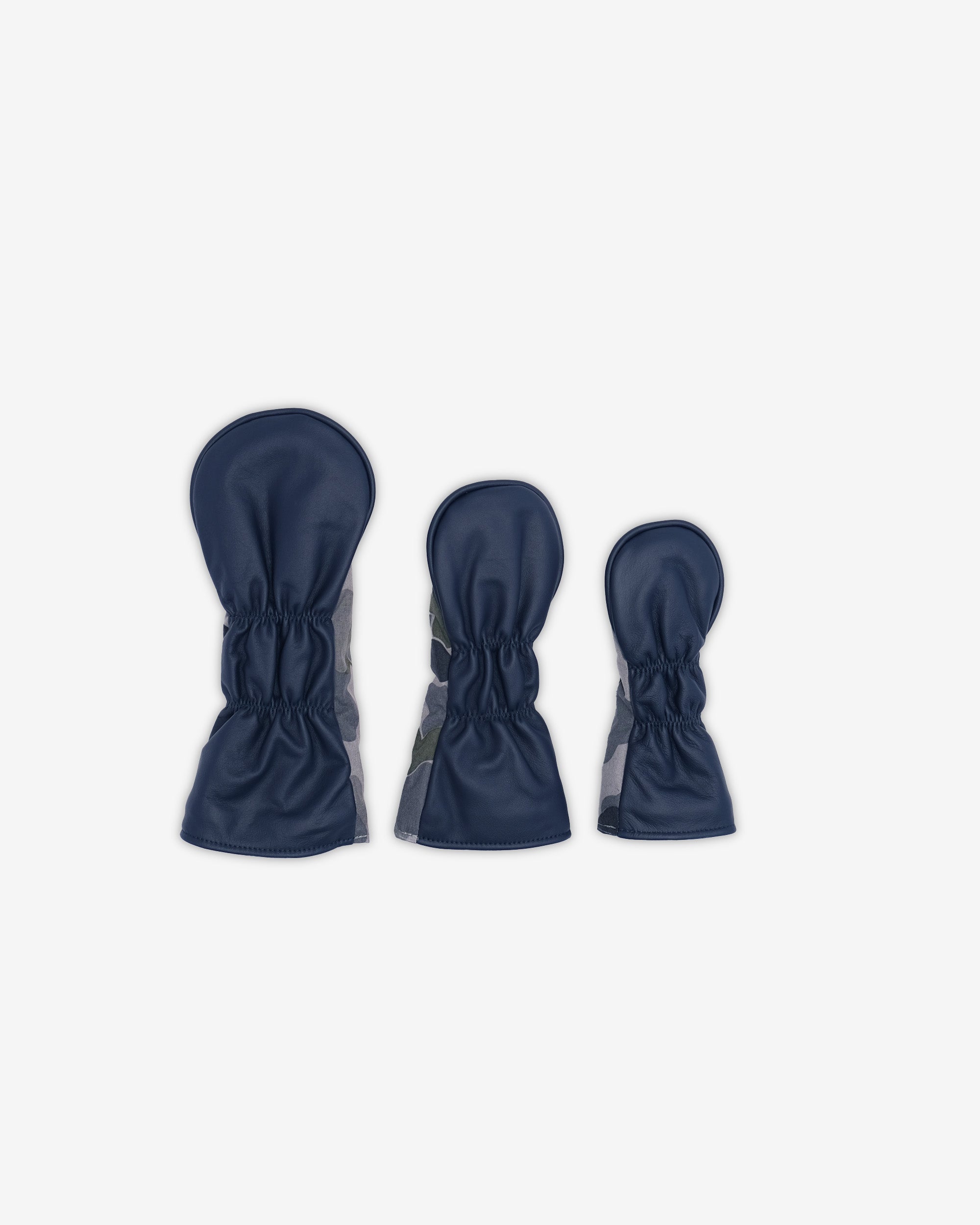 Three pairs of head covers on a white background