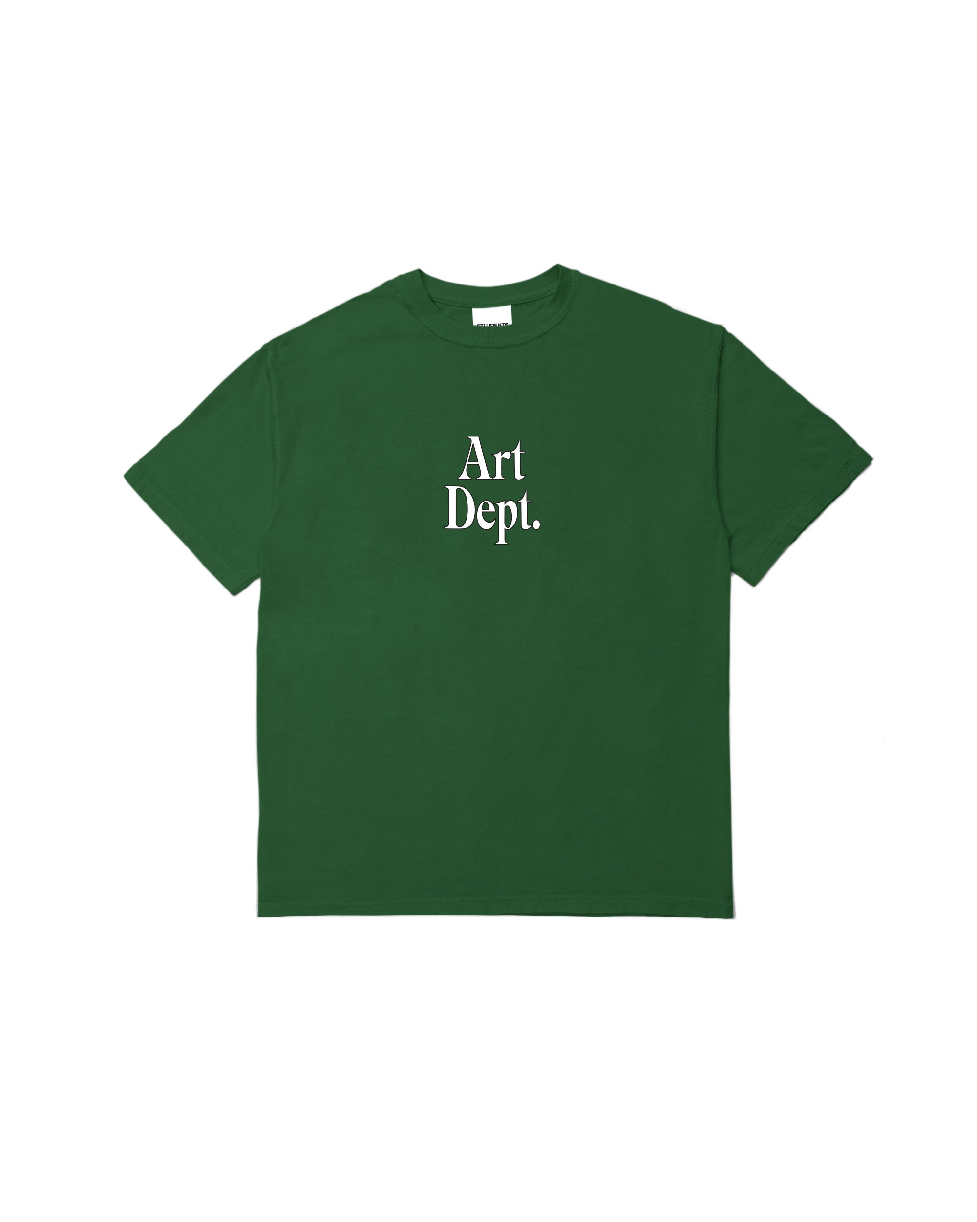 green t-shirt with 'Art Dept.' text on a white background