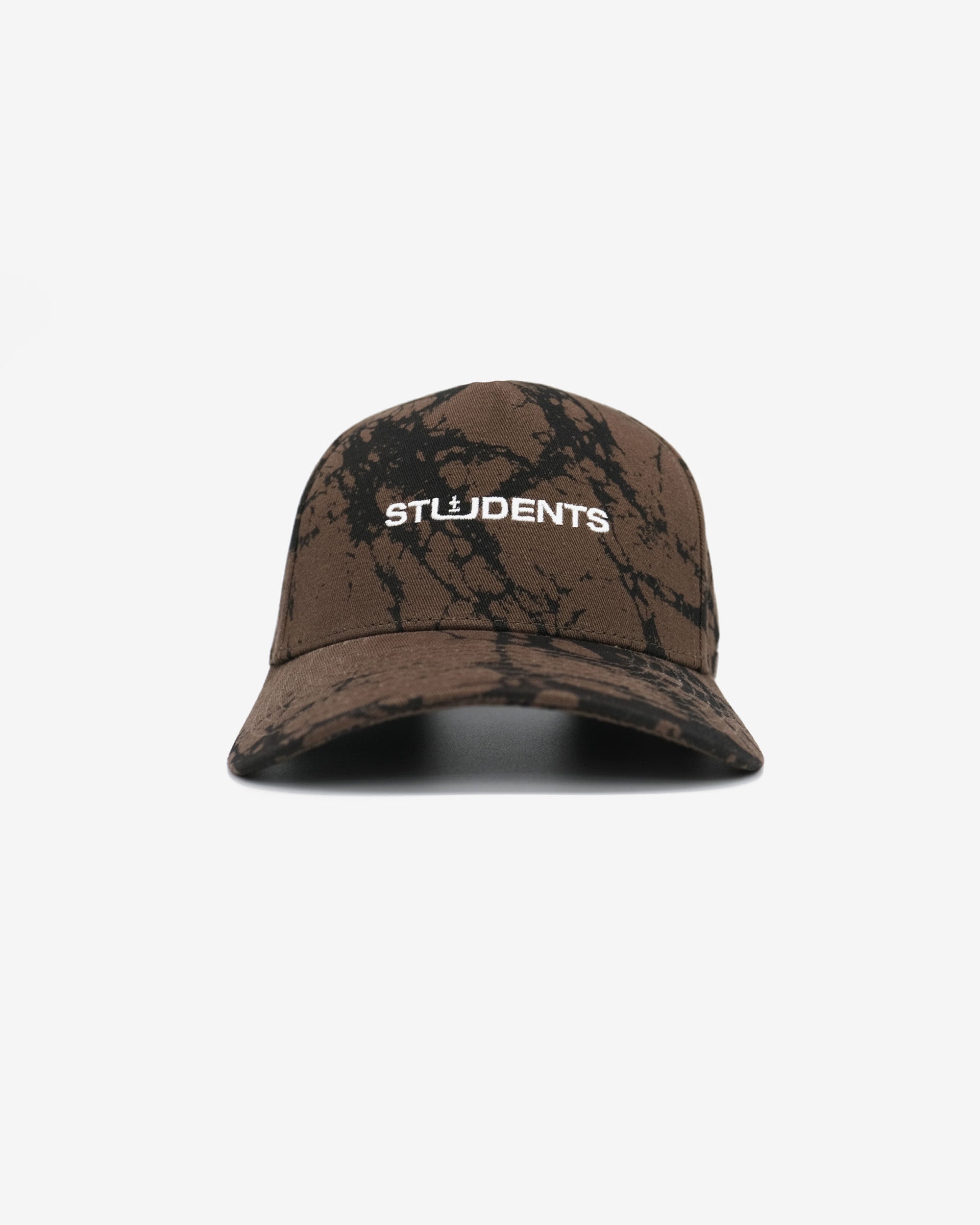 Camouflage-patterned cap with 'STUDENTS' text on a white background