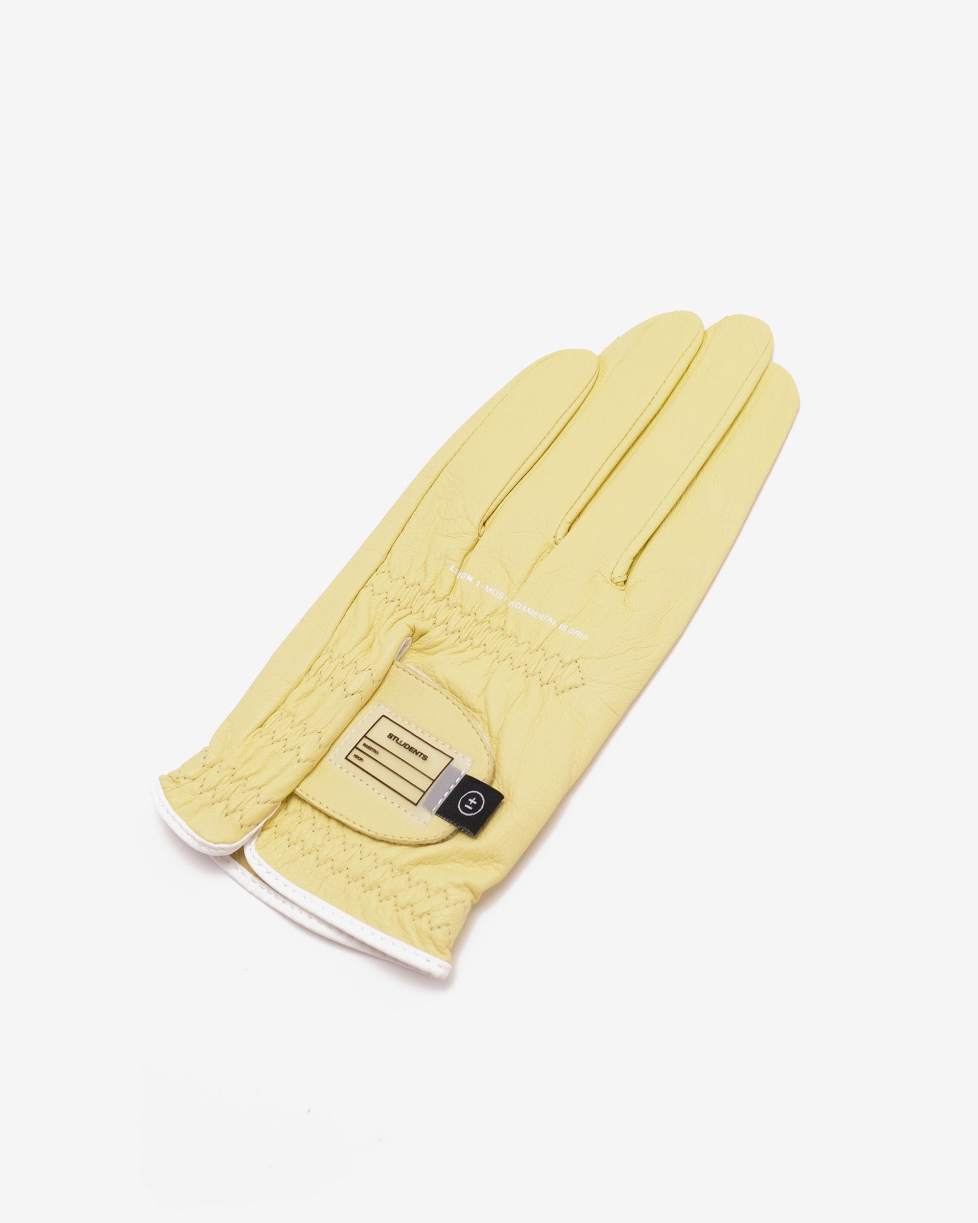 Yellow glove with a brand logo on a white background