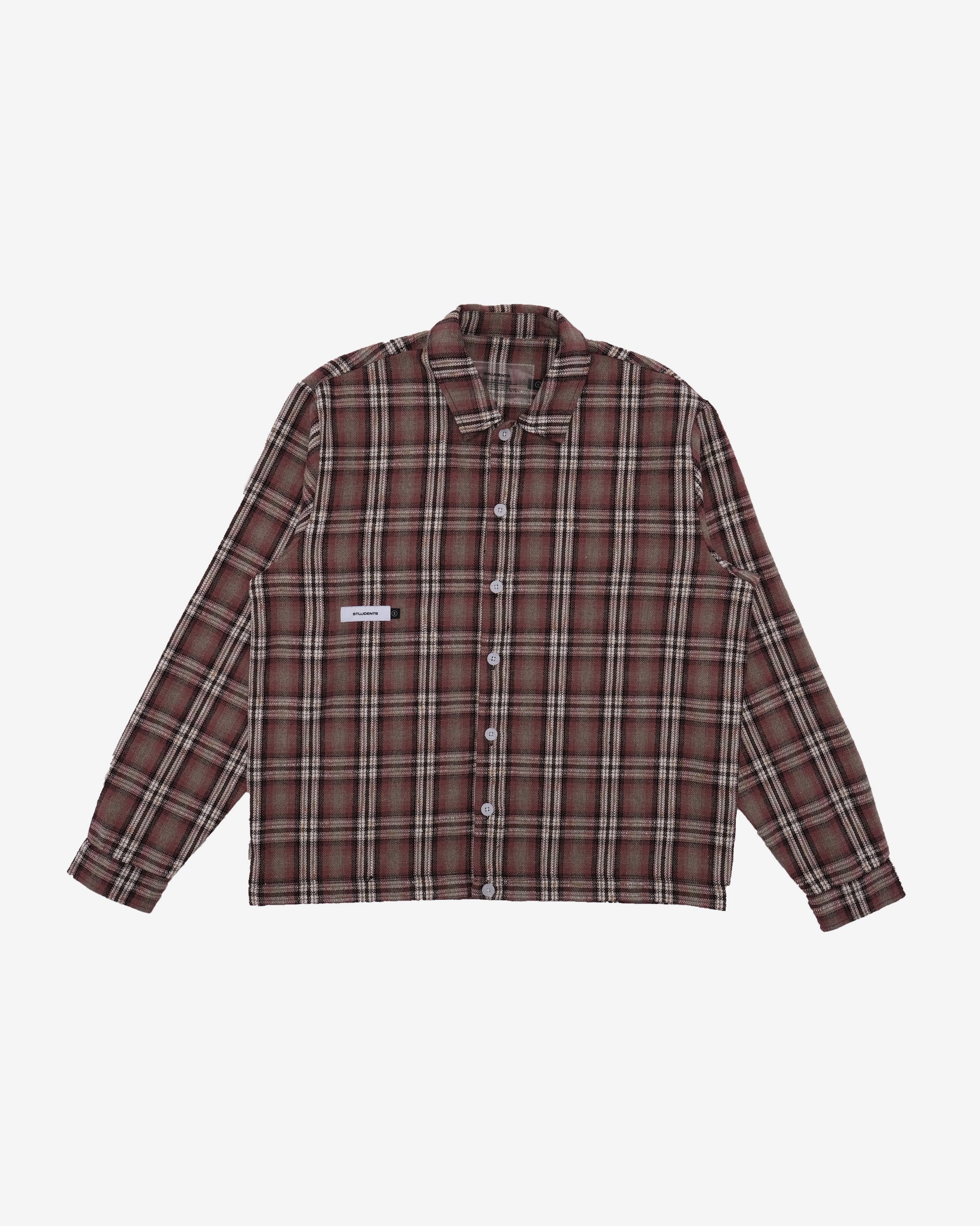 Plaid shirt with a visible brand logo on a white background