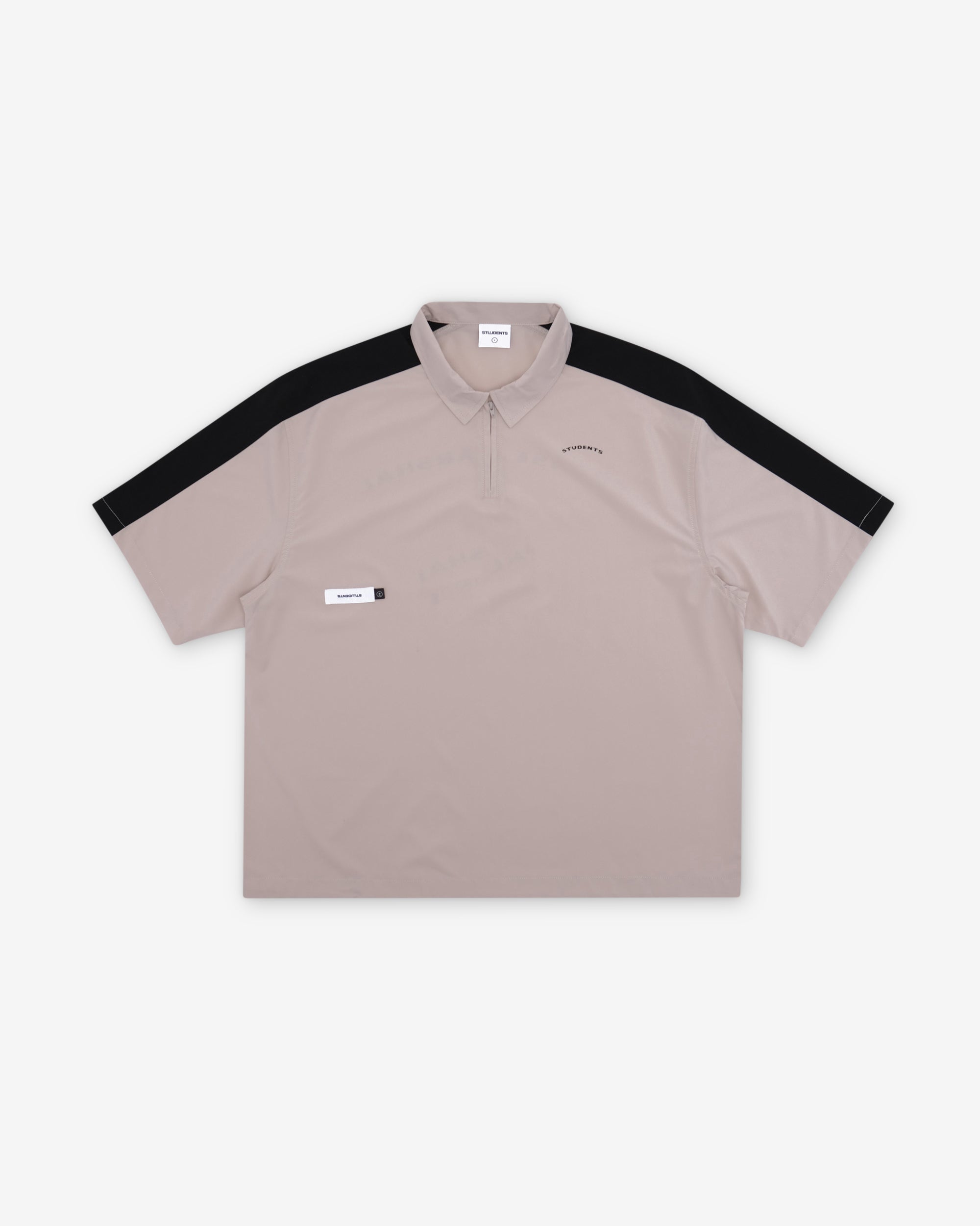 Balfour Poplin Zip Polo in sand - front view