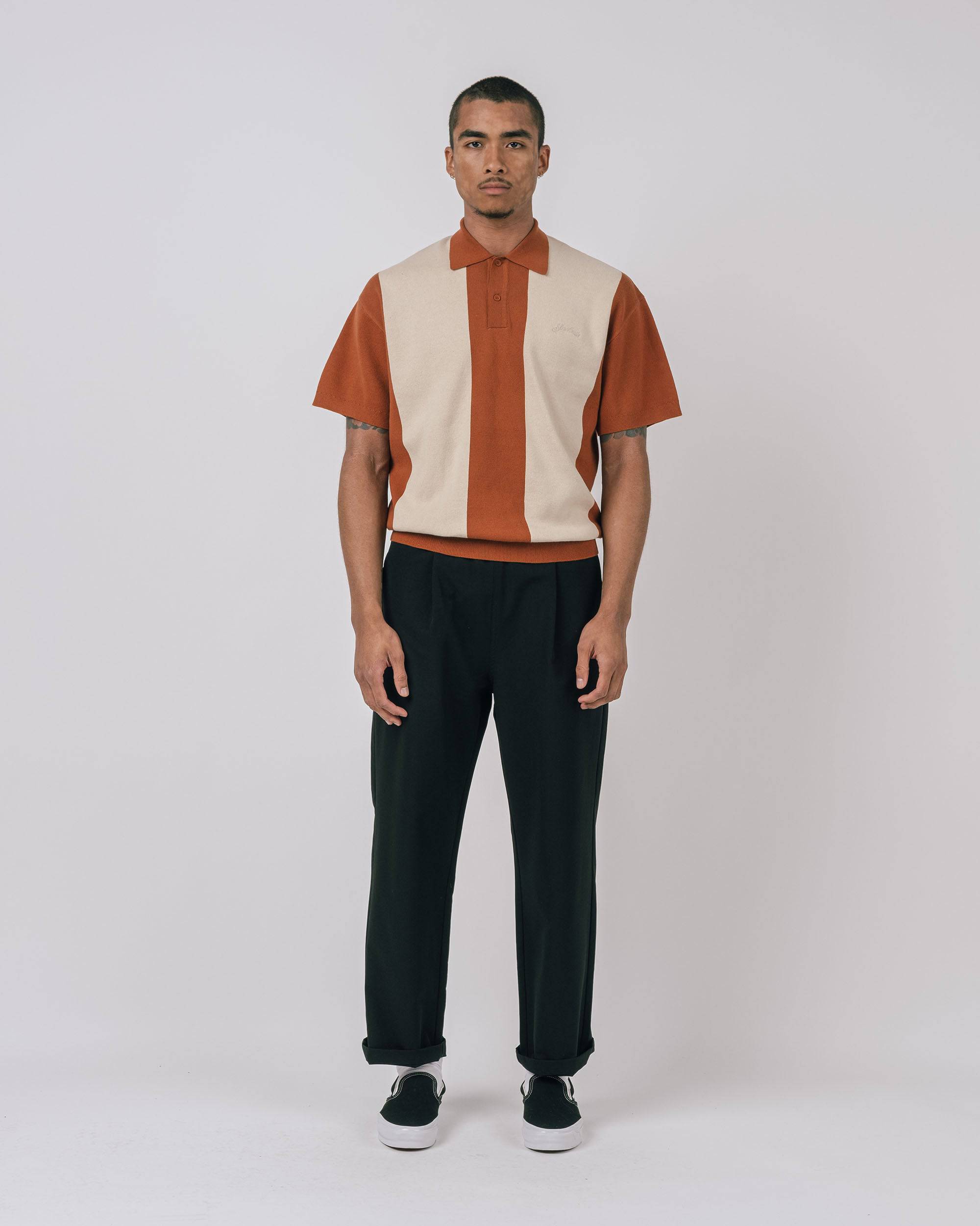 Browne Knit Polo Sweater in oak - front view