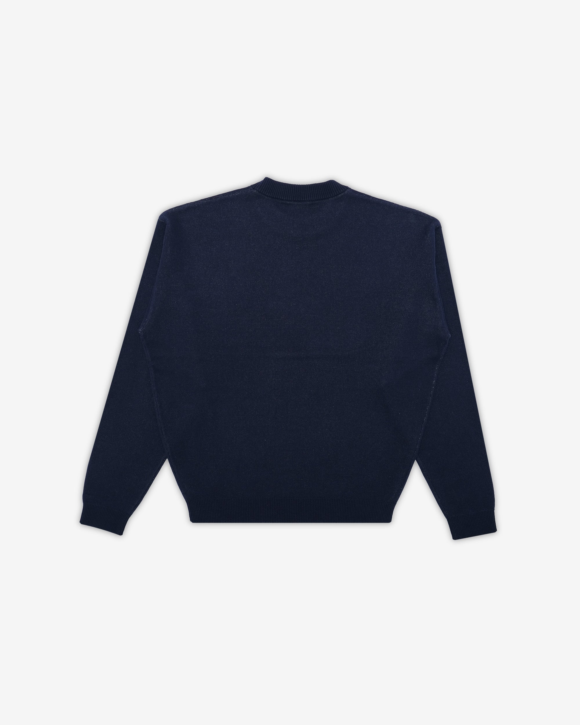 Navy blue sweater on a white background