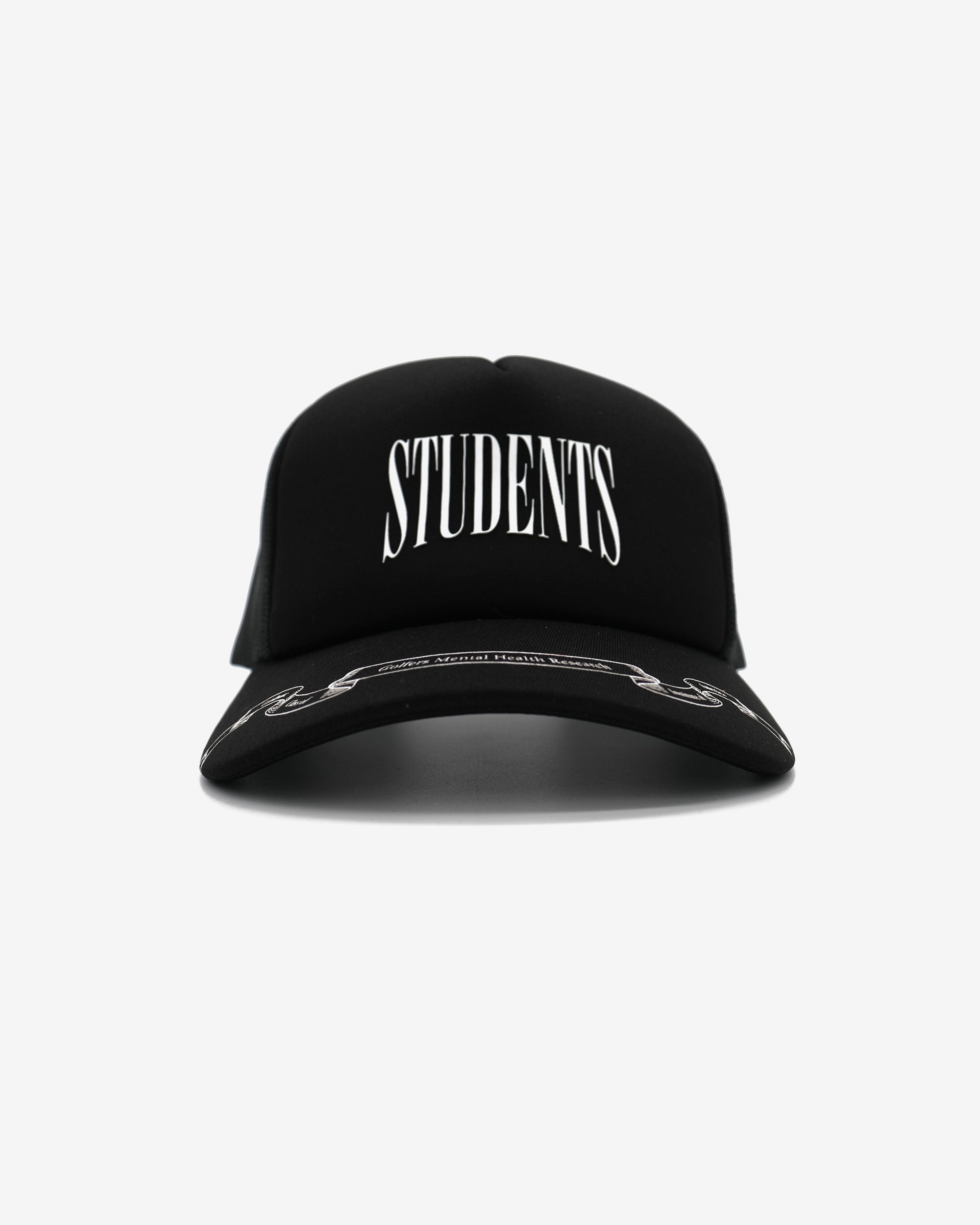 Black cap with 'STUDENTS' text on a white background