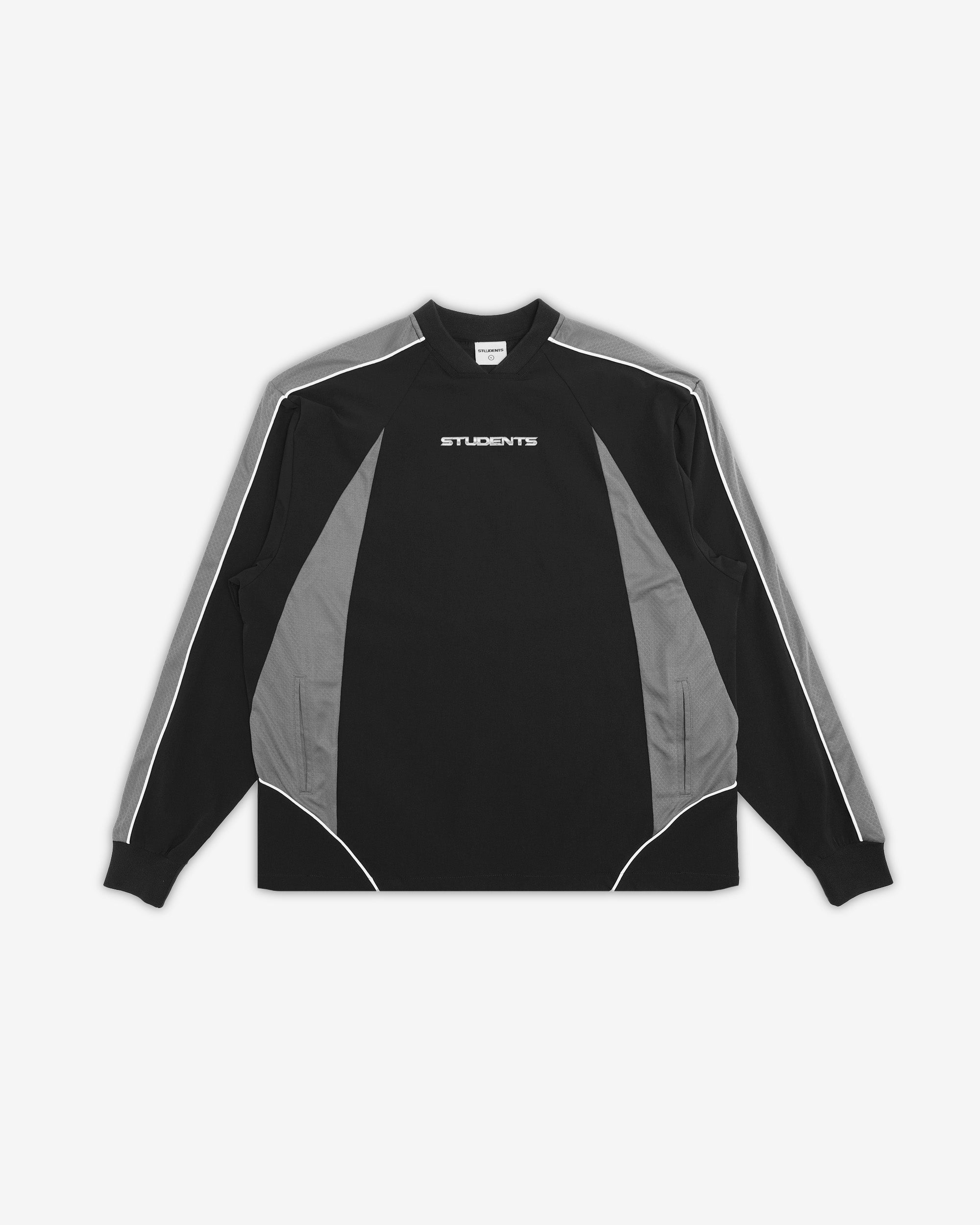 Black and gray sweatshirt with 'STUDENTS' text on a white background