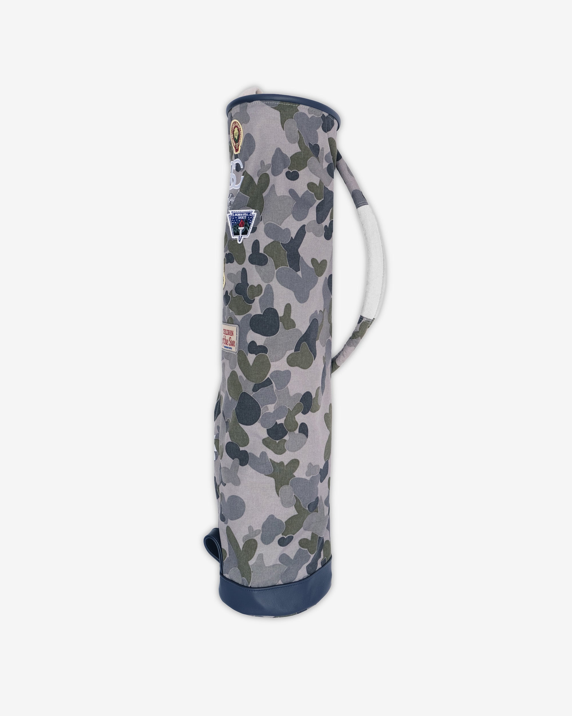 Camouflage-patterned golf bag on a white background