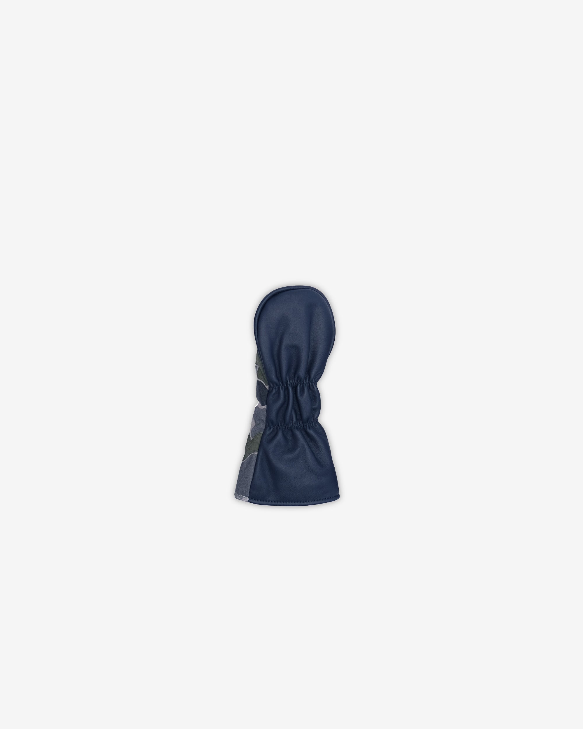 Navy blue head cover on a white background