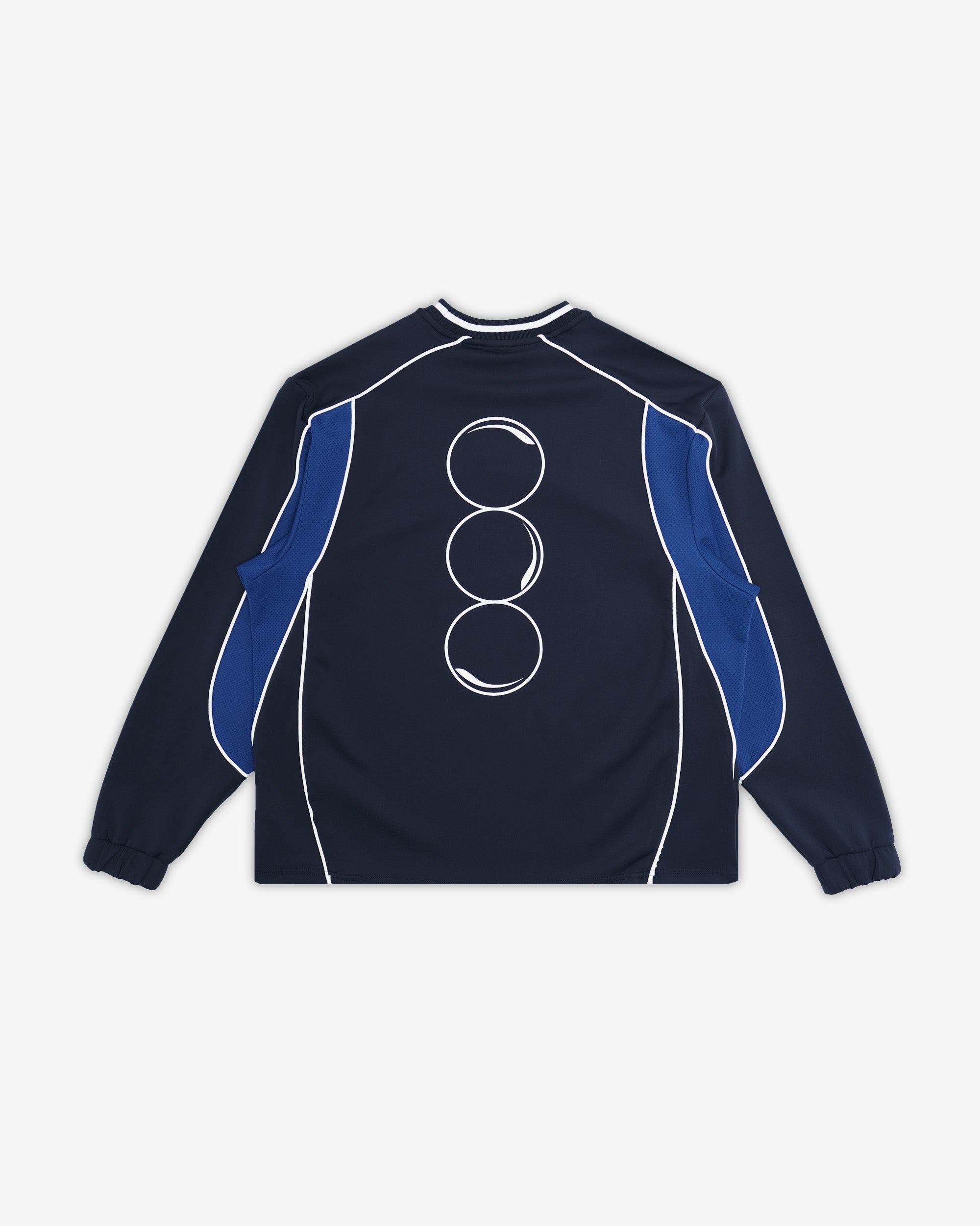 Navy long-sleeve shirt with blue sleeves on a white background